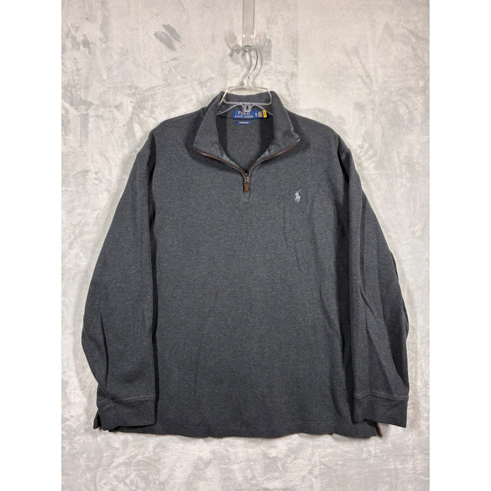 Polo Ralph‎ Lauren Mens Estate Rib Quarter Zip Pullover Charcoal Grey XL Logo